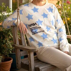 NASA S Shirt Mighty Fine Star Long Sleeve Crop Top Lightweight Sweater Deadstock